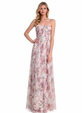 Jenny Yoo Strapless Sweetheart Floral Chiffon Maxi Gown